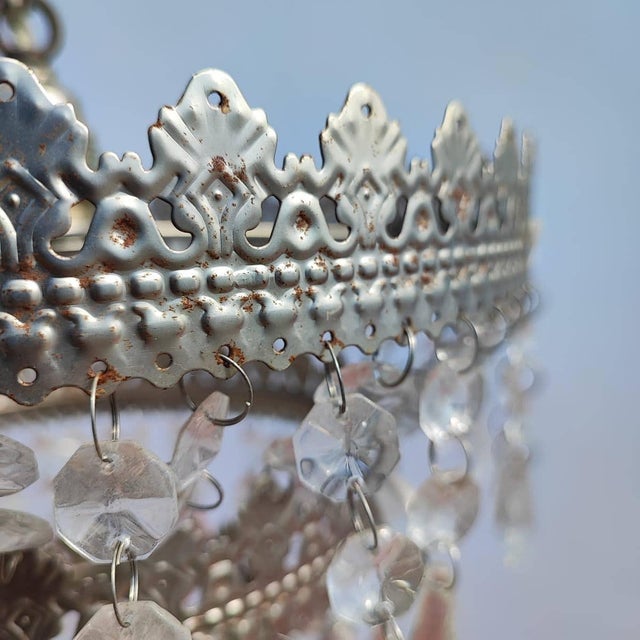 Vintage Metal Chandeliers with Glass Drops, Set of 2 For Sale - Image 4 of 18