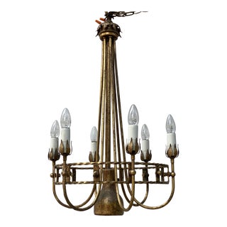 Art Deco Gilt Seven Light Chandelier For Sale