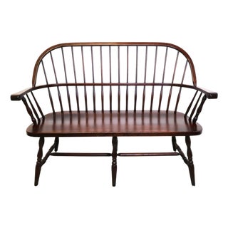 Vintage American Continuous Bow Poplar Windsor Settee Bench For Sale