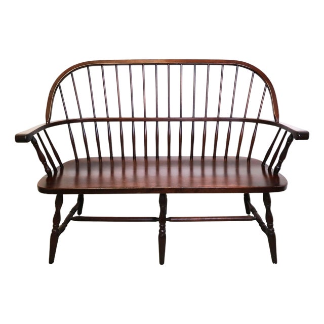 Vintage American Continuous Bow Poplar Windsor Settee Bench For Sale