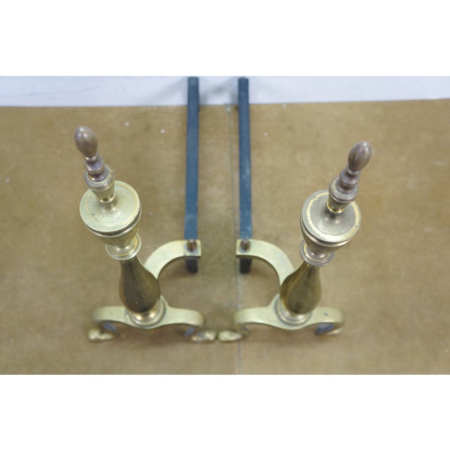 Antique Brass Cast Iron Colonial Federal Fireplace Hearthware Andiron Fire Dogs For Sale - Image 6 of 18