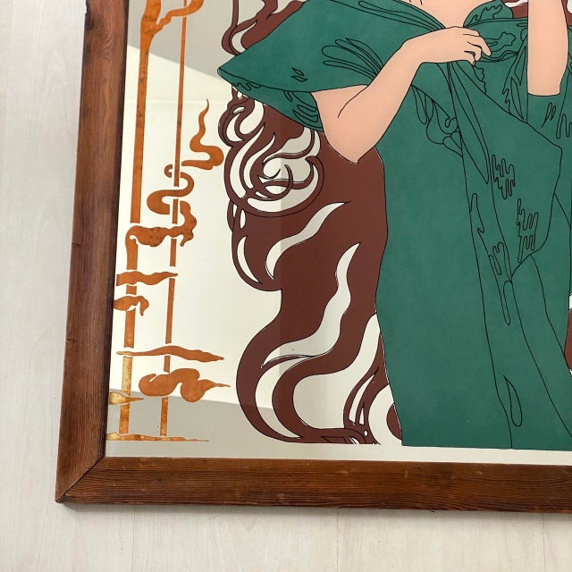 Vintage Art Nouveau Advertising Painted Mirror, 1980s For Sale - Image 3 of 12