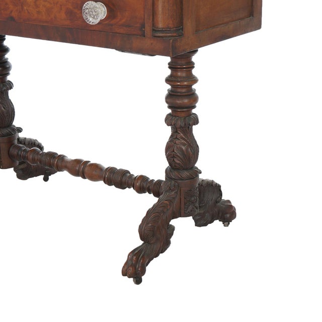 Antique American Empire Carved Mahogany Dressing Table with Mirror C1840 For Sale - Image 12 of 12