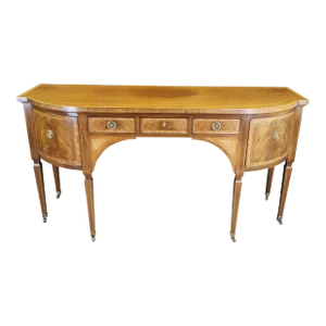 1980s Baker Stately Homes Hepplewhite Sheraton Flame Mahogany Bow Front Sideboard