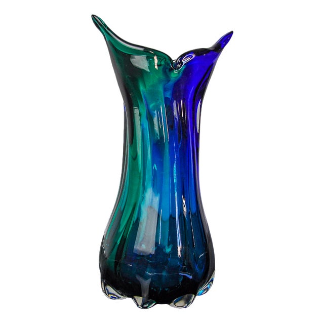 Sommerso Green and Blue Vase by Seguso, 1970 For Sale