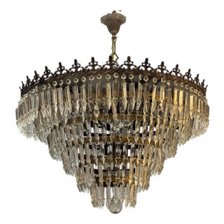 Bronze and Crystal Chandelier, Italy, 1950s For Sale