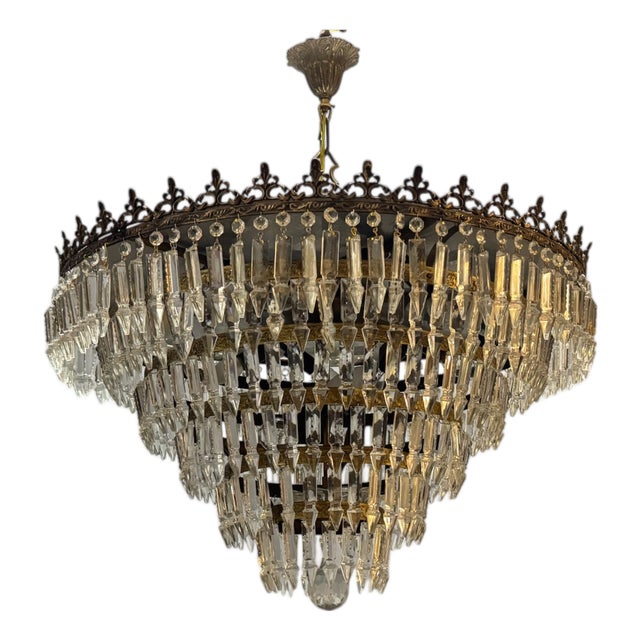 Bronze and Crystal Chandelier, Italy, 1950s For Sale