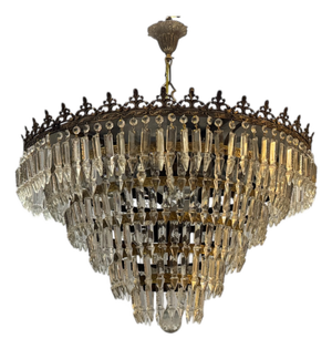Bronze and Crystal Chandelier, Italy, 1950s