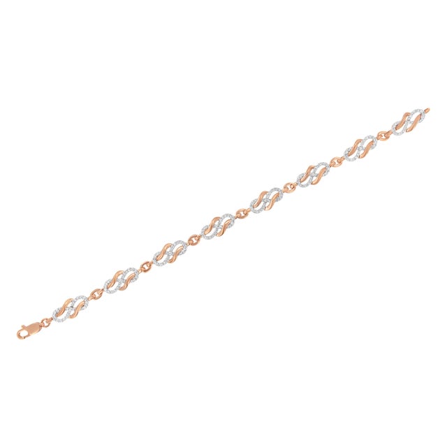 10K Rose Gold 1.0 Cttw Diamond Infinity Loop and Swirl Link Bracelet (I-J Color, I2-I3 Clarity) - 7.25" Inches For Sale - Image 4 of 6