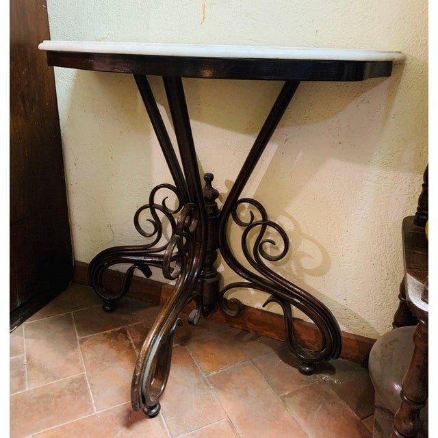 Extremely Rare Thonet Console Model No. 4 – 1898, with White Statuary Marble Top Extraordinary Thonet entrance console,...