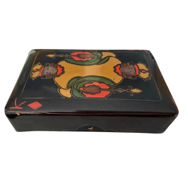 Lacquered Japonisme Papier Mache Playing Card Holder For Sale - Image 4 of 5