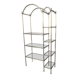Vintage Brass Étagère Arched Glass Display Shelf With Three + Four Shelves For Sale
