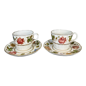 Mid 20th Century Royal Worcester Virginia Cup & Saucers Set- 4 Pieces
