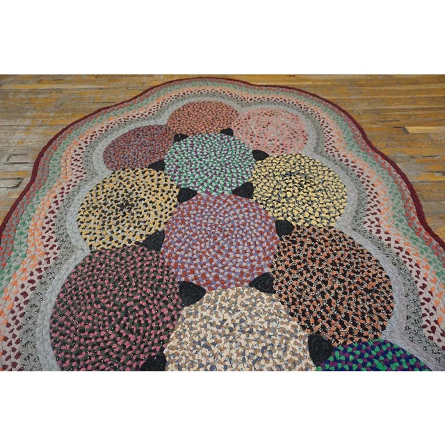 Beige Beautifuly Soft Multi Color Ground With Colorful Circles Oval Antique American Braided Rug For Sale - Image 8 of 15