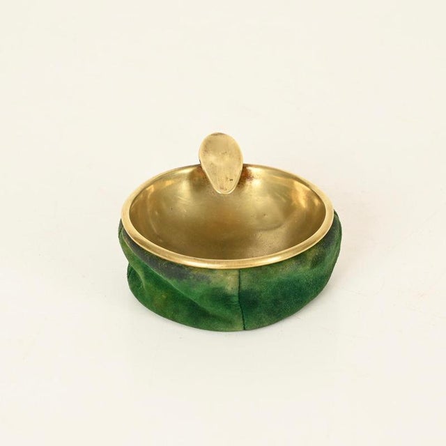 Mid-Century Italian Brass and Green Suede Ashtray, 1950s For Sale - Image 9 of 12