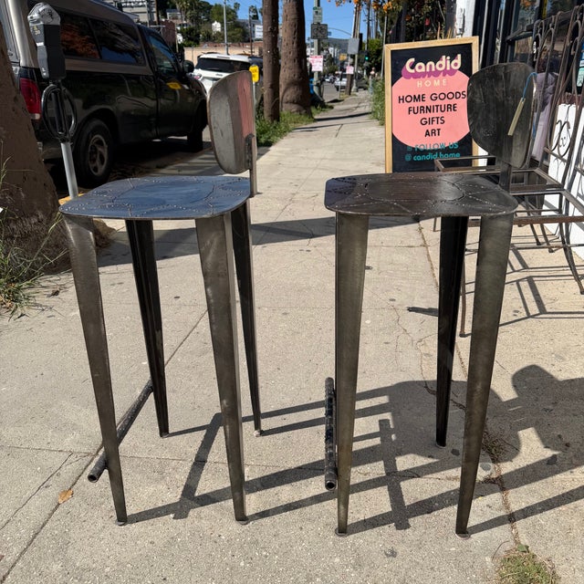 1980's Vintage Hammered Steel Bar Stools - A Pair For Sale In Los Angeles - Image 6 of 11