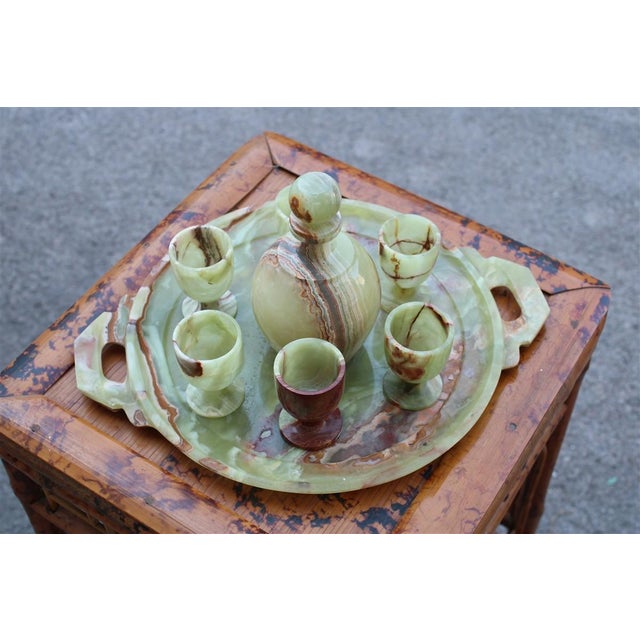 Tanzanian Green Onyx Rosolio Tray with Bottle and Glasses, Italy, 1950s, Set of 8 For Sale - Image 15 of 15