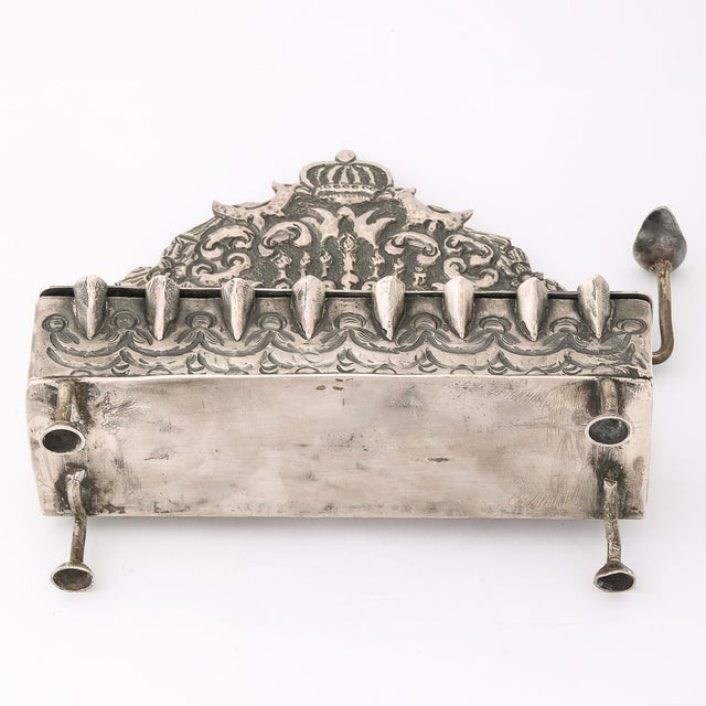 Baroque 19th Century Hand-Worked Repoussé Sterling Oil Lamp Footed Menorah For Sale - Image 18 of 18