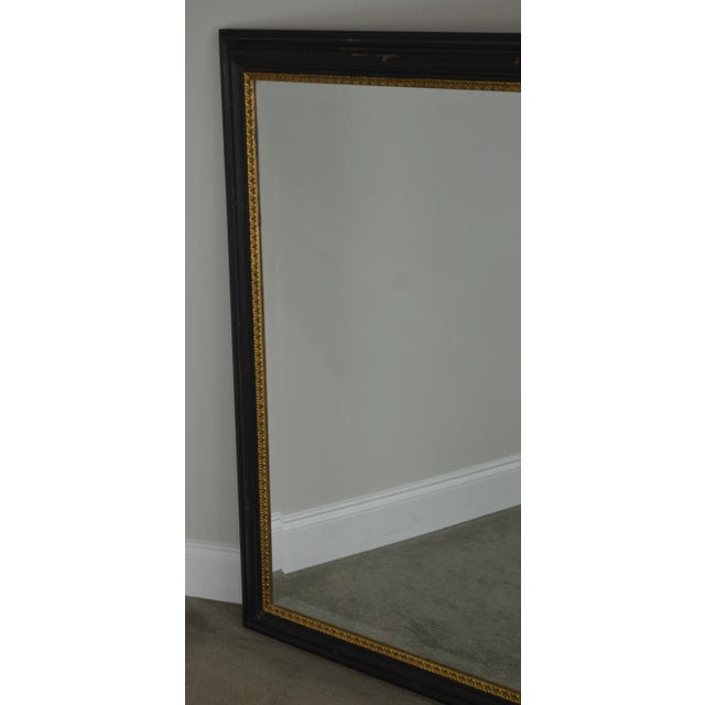 Regency Style Distressed Black & Gold Frame Rectangular Beveled Mirrors - a Pair For Sale - Image 10 of 13