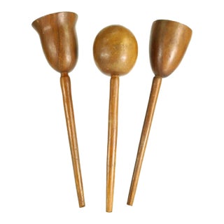 Early 20th Century Treen Ware Spice Trio Salt, Pepper & Toothpick Holder Bouquet- Set of 3 For Sale