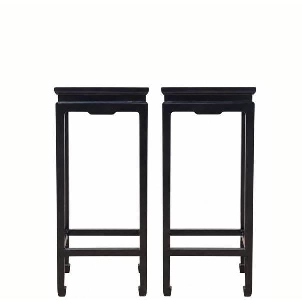 This pair of elegant Asian side tables is handmade of solid elm. With four elegantly shaped legs ending in stylized horse...