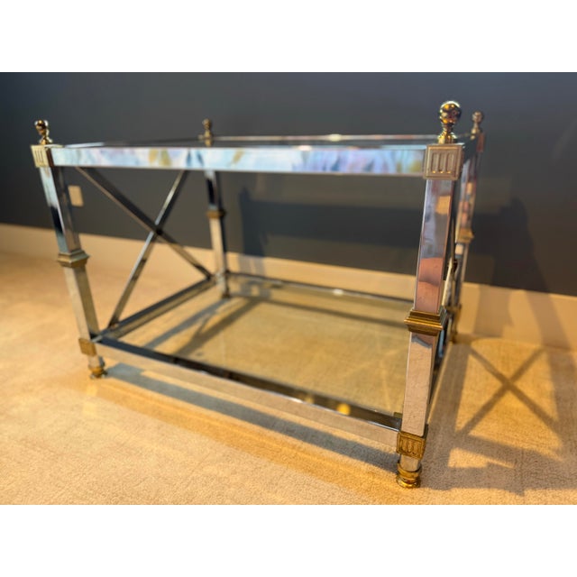 Mid 20th Century Neoclassical Chrome, Brass & Glass Low Table For Sale - Image 5 of 7