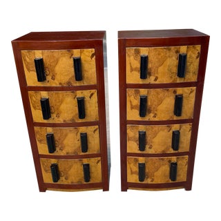 Vintage Art Deco Olive Wood Tall Chests - a Pair For Sale