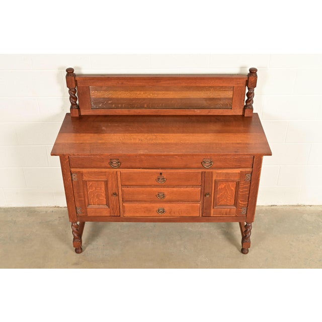 Stickley Brothers Stickley Brothers Antique Mission Oak Arts & Crafts Sideboard or Bar Cabinet, Circa 1910 For Sale - Image 4 of 16