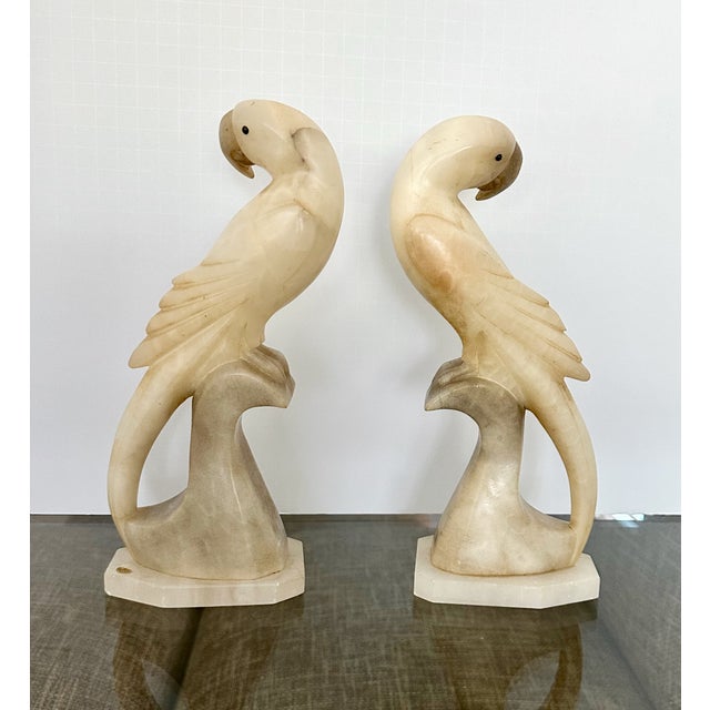 Pair Italian Alabaster Parrot Bird Sculptures - Mid Century For Sale - Image 4 of 18