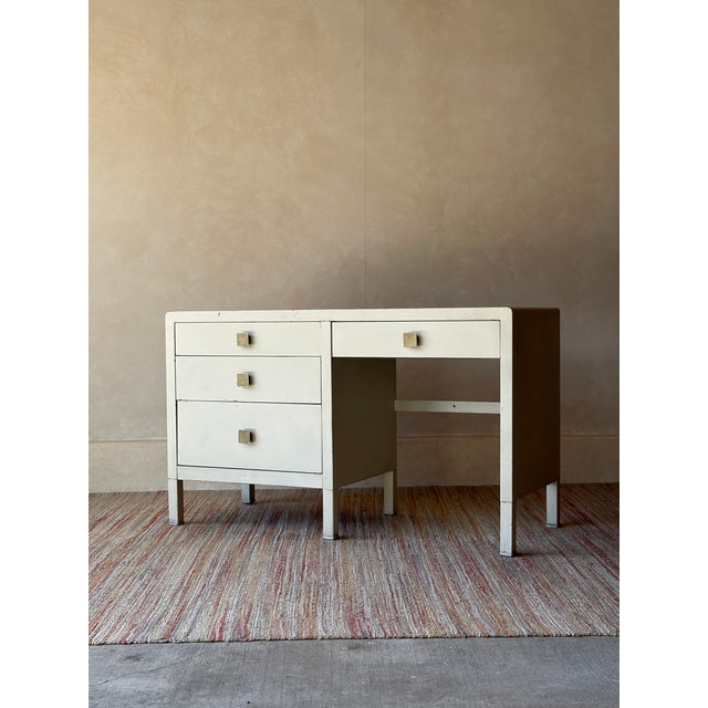 Art Deco Vintage Simmons Metal Desk With Original Square Pulls, C 1940s For Sale - Image 3 of 15