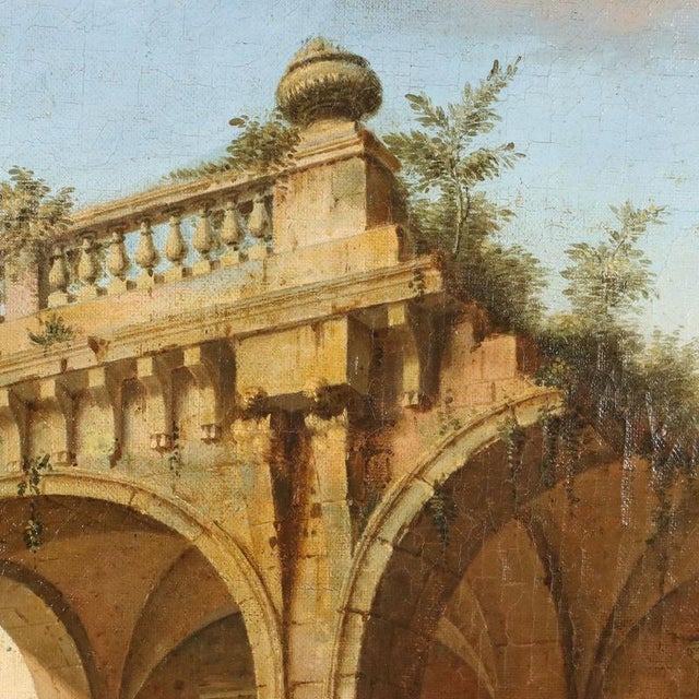 Architectural Caprice with Figures, Late 1700s, Oil on Canvas For Sale - Image 7 of 14