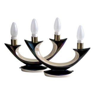 French Blue Iridescent Ceramic Table Lamps from Verceram, 1960s, Set of 2 For Sale