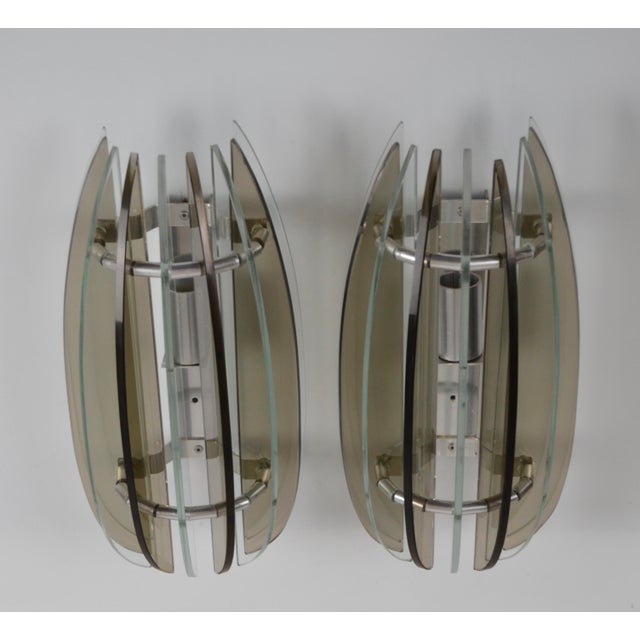 Italian Veca Smoked and Clear Glass Sconces from Veca, 1970s, Set of 2 For Sale - Image 9 of 18
