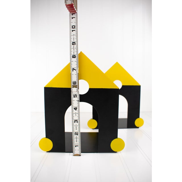 Vintage Postmodern Memphis Style Studio Architectural House Steel Metal Bookends - A Pair For Sale - Image 13 of 16