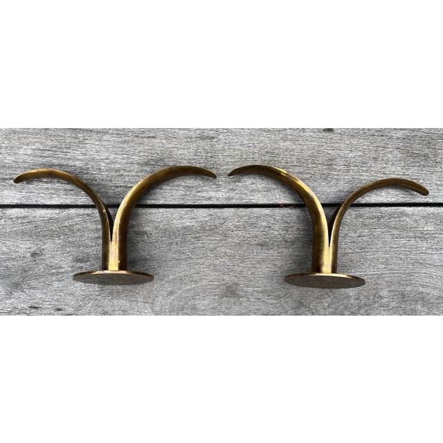 Ivar Ålenius Björk Mid 20th Century Ivar Ålenius Björk for Ystad Metall Swedish Brass Candle Holders - A Pair For Sale - Image 4 of 8