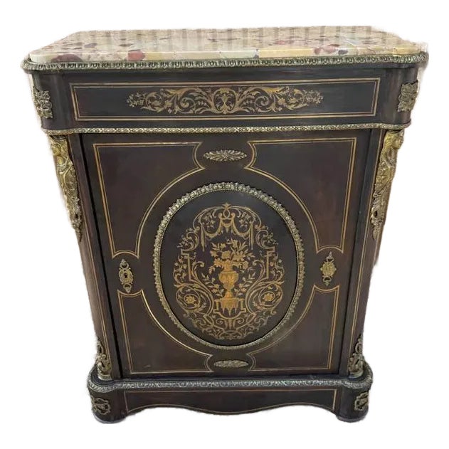 19th Century Antique French XIX Napoleon III "Boulle " Style Commode Console Liquor Bar Ebonized Cabinet For Sale