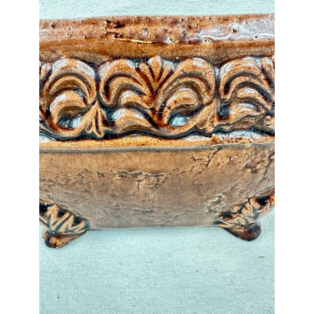 Art Deco Brown Ceramic Footed Planter/Cachepot For Sale - Image 3 of 7