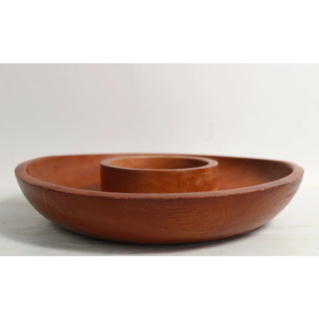 Mid-Century Modern Mid Century Solid Mahogany Chip and Dip Made in Thailand For Sale - Image 3 of 6