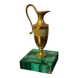 Small Antique 19th Century French Empire Gilt Bronze Urn or Ewer Mounted on a Malachite Base For Sale