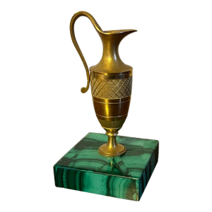 Small Antique 19th Century French Empire Gilt Bronze Urn or Ewer Mounted on a Malachite Base