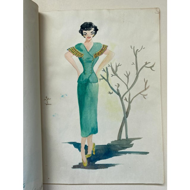 1950s Mid Century Portfolio of Fashion Paintings For Sale - Image 4 of 11