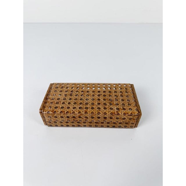 Mid-Century Rectangular Box in Acrylic Glass and Cane Webbing in the style of Dior Home, 1970s For Sale - Image 6 of 18