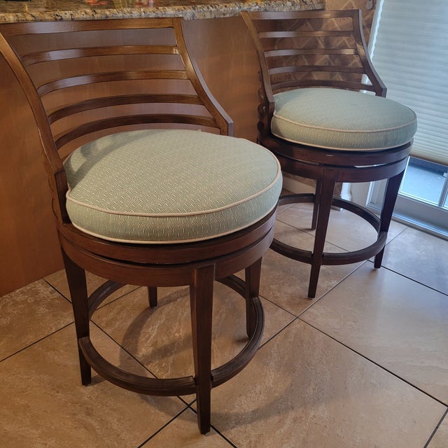 Mid-Century Modern 1980s Tommy Bahama Counter High Stools-2 Piece For Sale - Image 3 of 9
