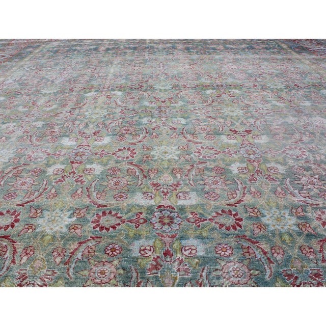 Antique Persian Lavar Kerman Rug With Refined Allover Pattern in Soft Green Field For Sale In Atlanta - Image 6 of 12