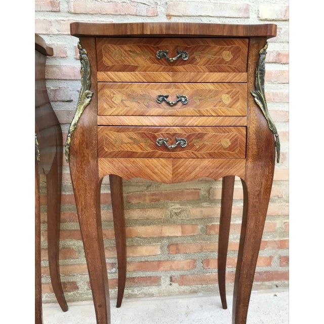French Classic Louis VX style Marquetry Nightstands with Three Drawers, 1920s, Set of 2 For Sale - Image 10 of 15