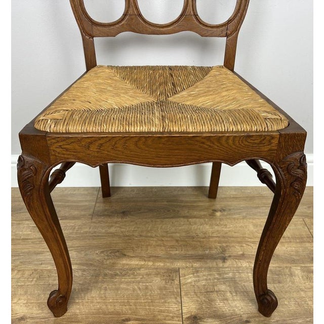 Vintage French Dining Chairs in Oak with Rush Seats, Set of 6 For Sale - Image 12 of 17