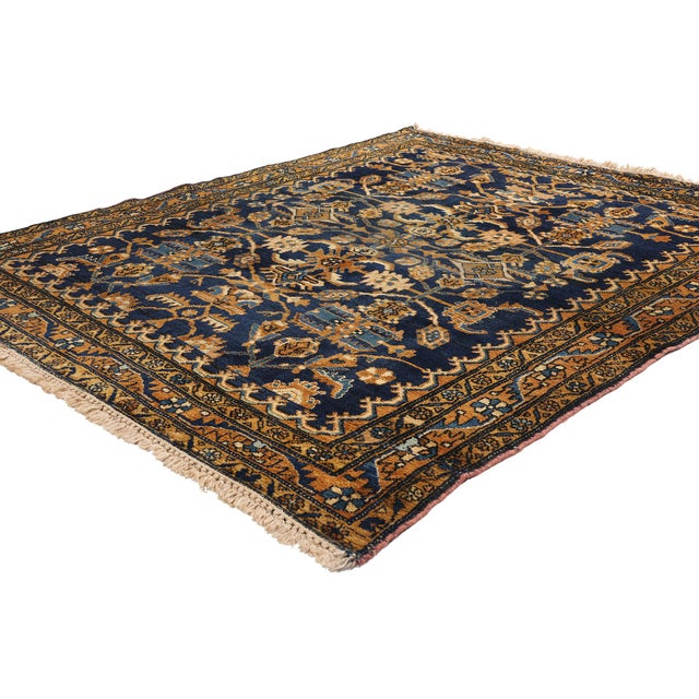 75775 Vintage Persian Hamadan Rug, 05'02 x 06'02. This hand knotted wool vintage Persian Malayer Hamadan rug is a stunning...