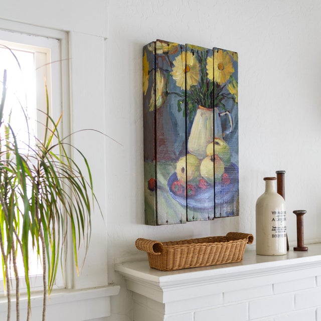 Figurative Still Life Impressionist Painting of Fruit and Flowers on Wood Crate For Sale - Image 3 of 11
