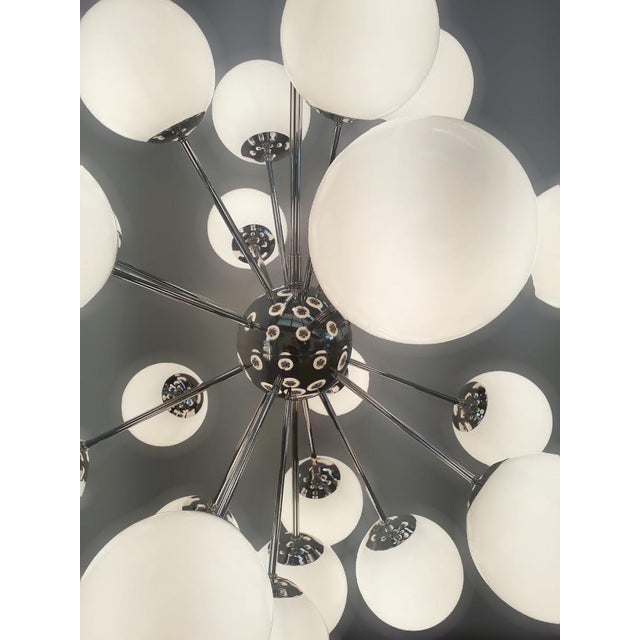 21st Century Nova Polished Nickel Glossy White Murano Sputnik Chandelier by Fabio LTD For Sale - Image 6 of 6