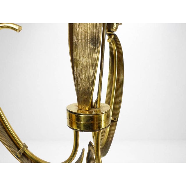 1950s Art Deco Style 3-Arm Chandelier in Gilded Brass, with Foliage and Scroll Motifs, 1950 For Sale - Image 5 of 8